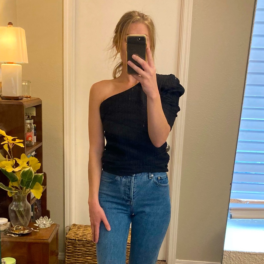 Inc One Shoulder Black Blouse